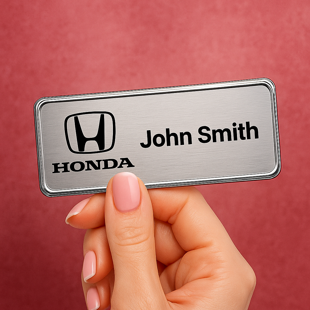 Custom green name badge