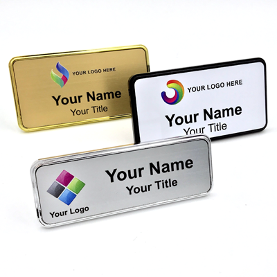 Metal name tags with engraved logo