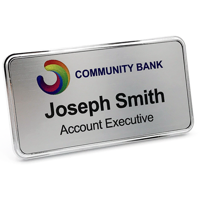 Metal name tags with engraved logo