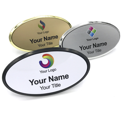 Custom name badges with UV printing and laser engraving
