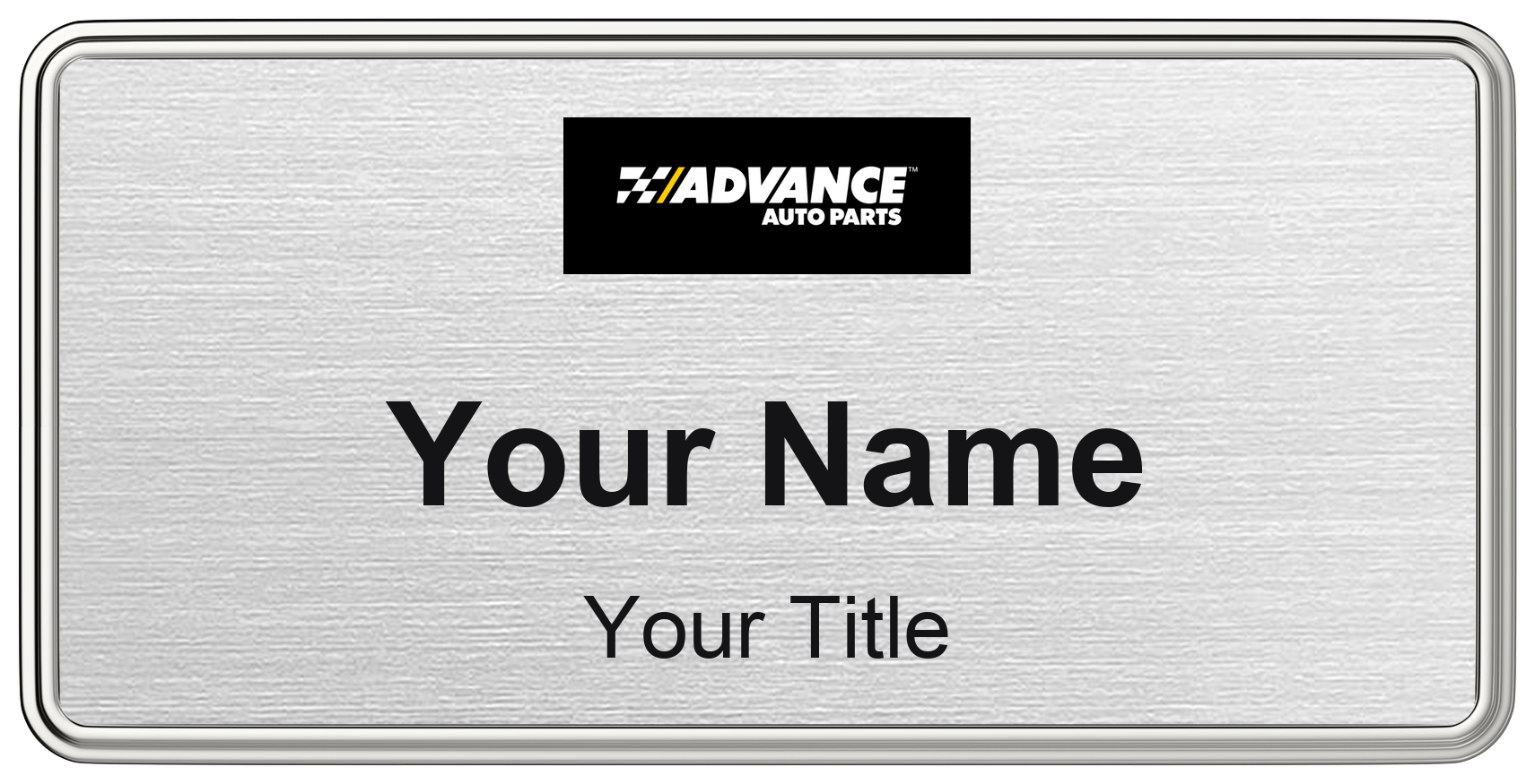 Advance Auto Parts Name Badge, Silver Metallic, Silver Border 3" × 1.5"
