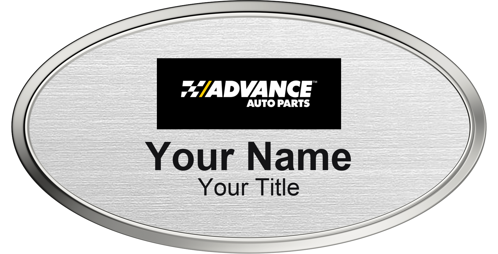 Advance Auto Parts Name Badge, Silver Metallic, Silver Border Oval 3" × 1.5"