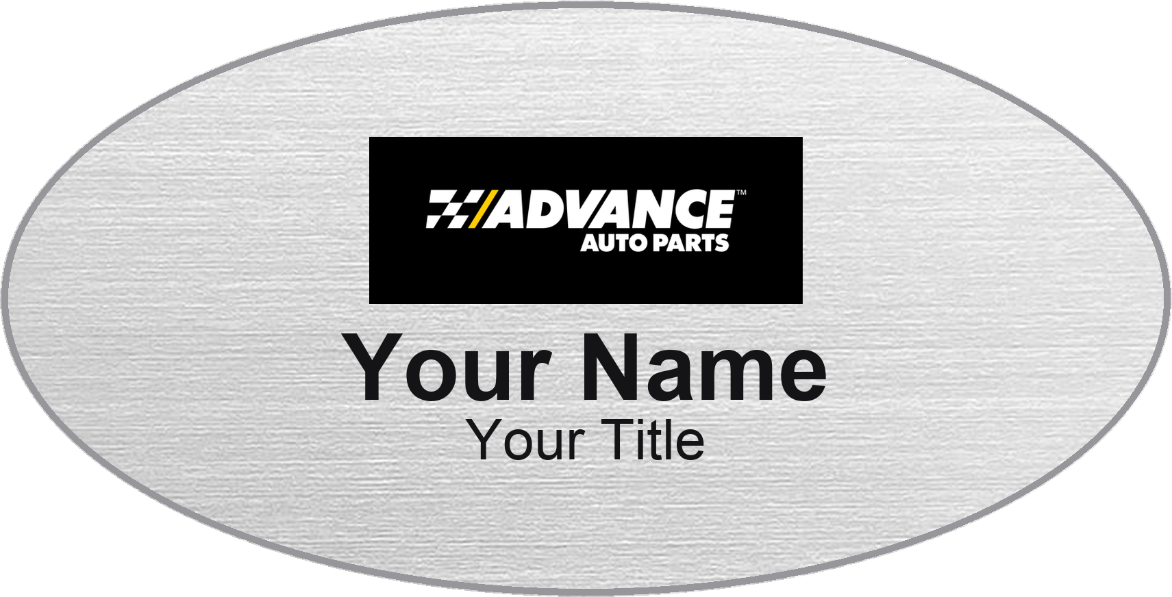 Advance Auto Parts Name Badge, Silver Metallic, No Border Oval 3" × 1.5"