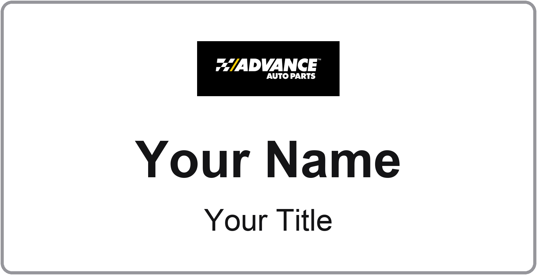Advance Auto Parts Name Badge, Silver Metallic, No Border 3" × 1.5"