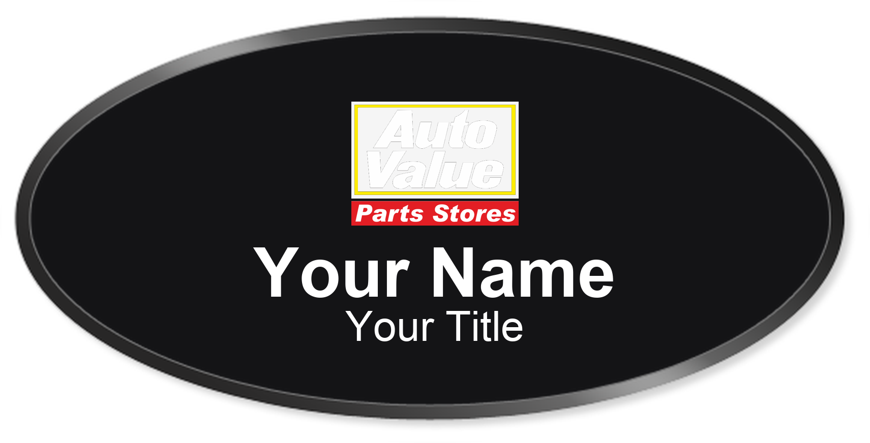 Auto Value Name Badge, Black, Black Border Oval 3" × 1.5"