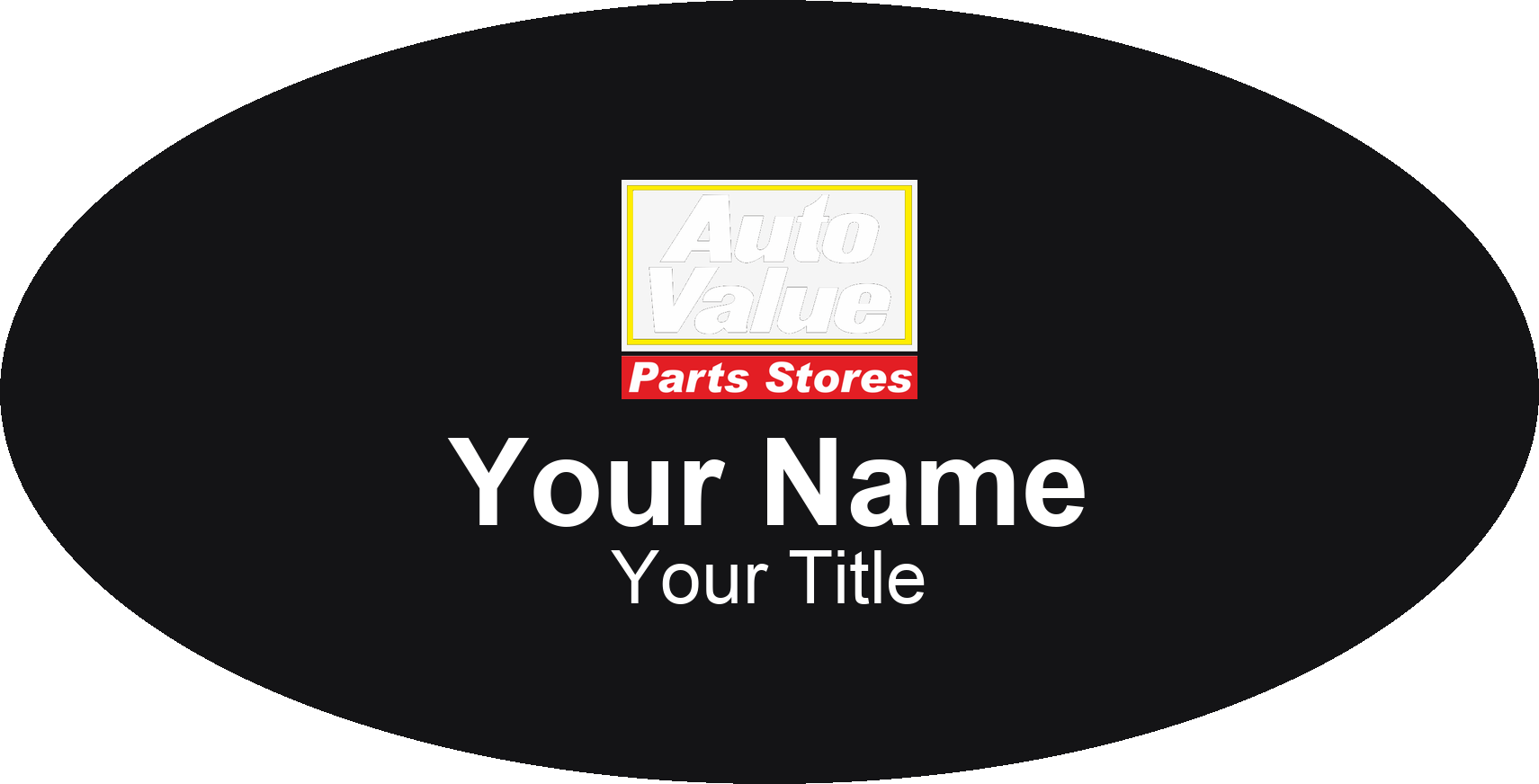 Auto Value Name Badge, Black, No Border Oval 3" × 1.5"