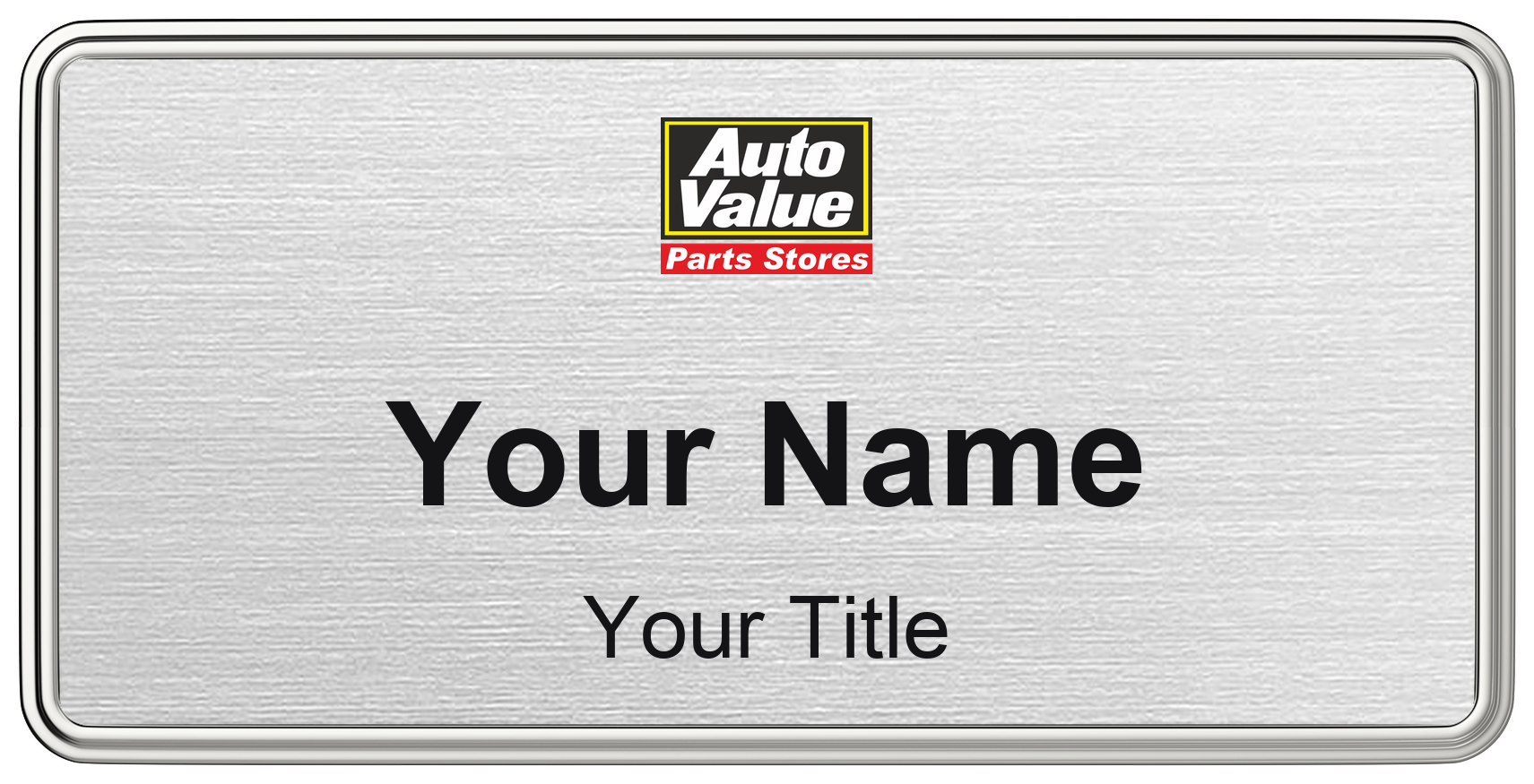 Auto Value Name Badge, Silver Metallic, Silver Border 3" × 1.5"