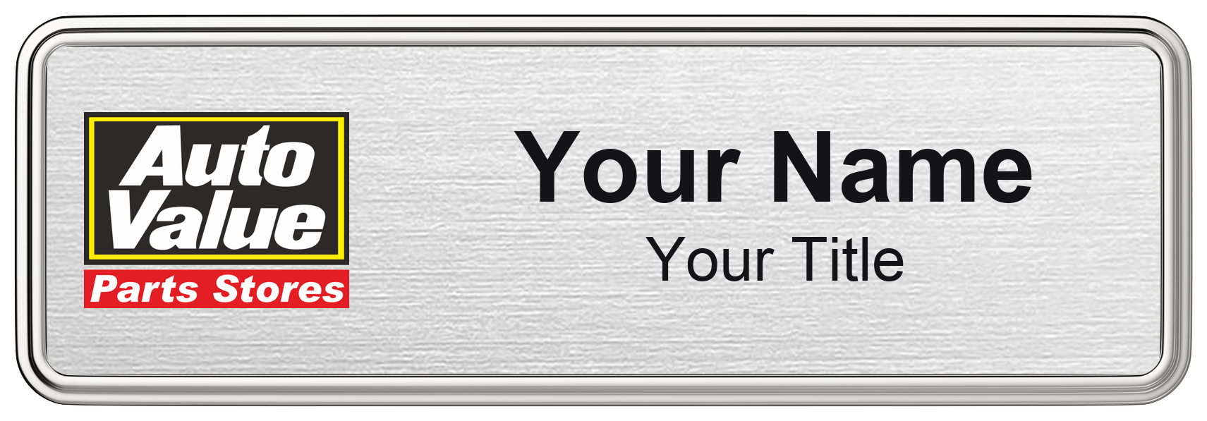 Auto Value Name Badge, Silver Metallic, Silver Border 3" × 1"