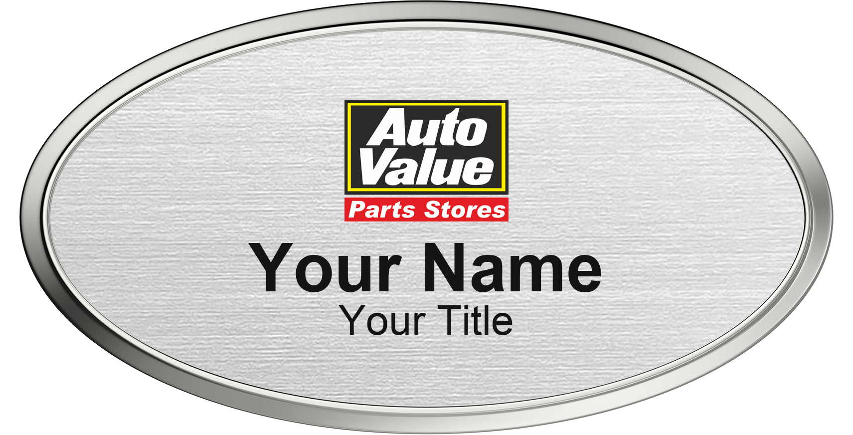 Auto Value Name Badge, Silver Metallic, Silver Border Oval 3" × 1.5"