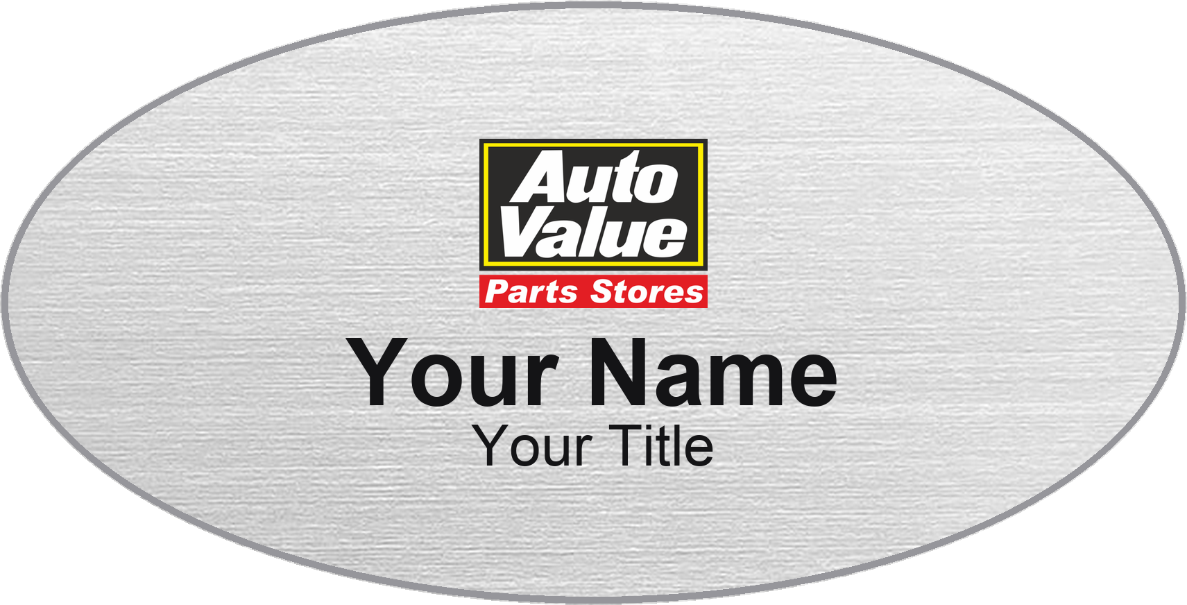 Auto Value Name Badge, Silver Metallic, No Border Oval 3" × 1.5"