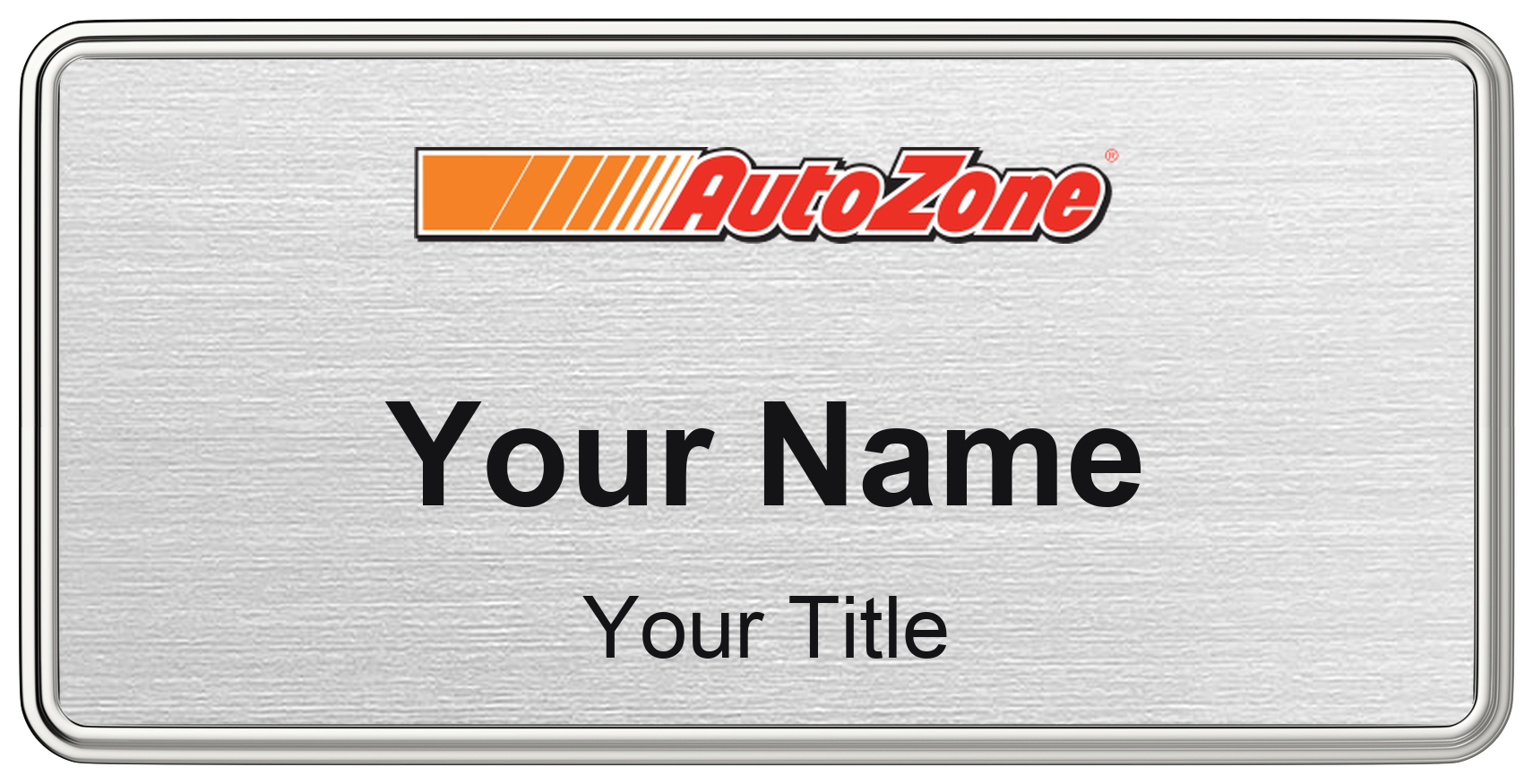 AutoZone Name Badge, Silver Metallic, Silver Border 3" × 1.5"