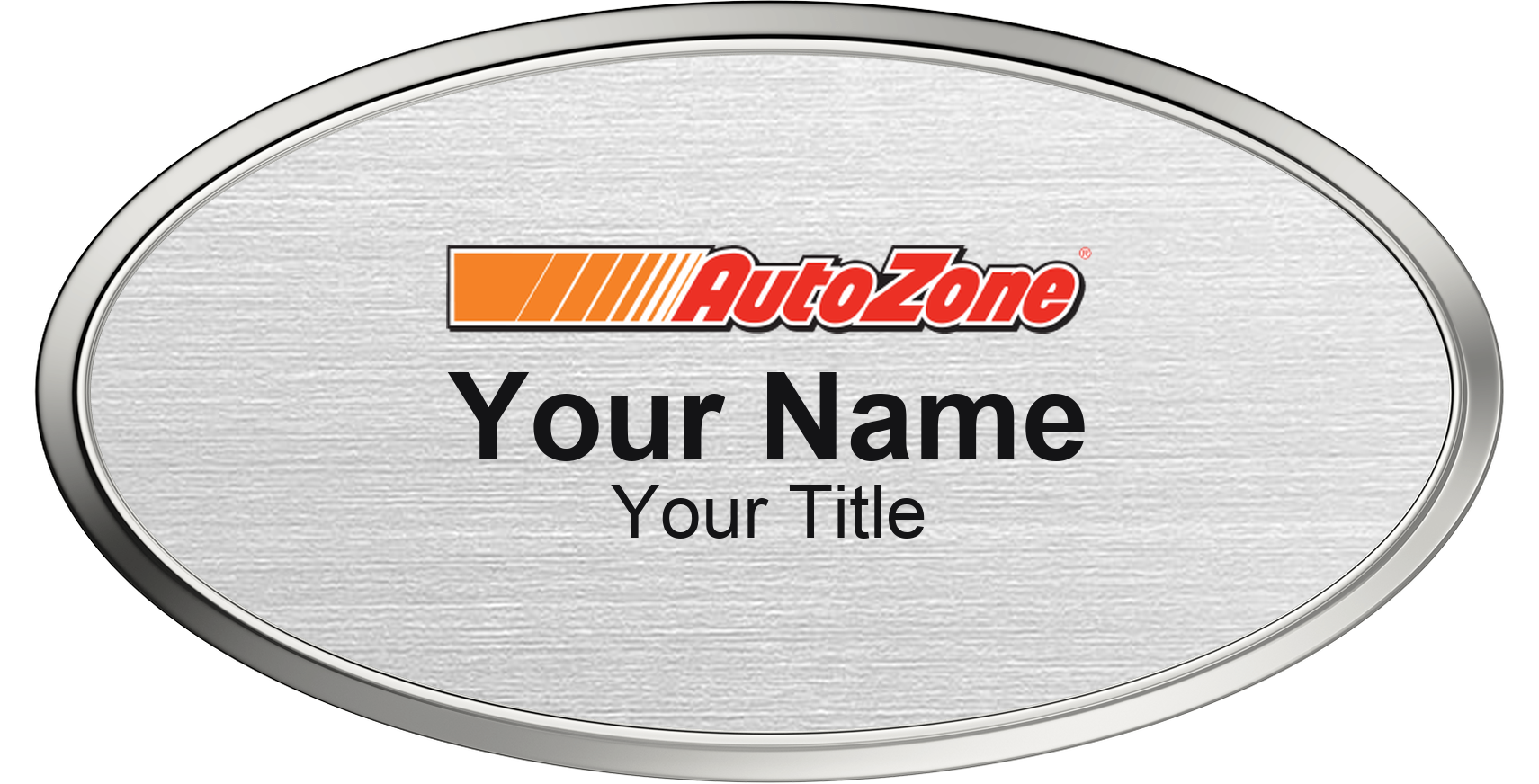 AutoZone Name Badge, Silver Metallic, Silver Border Oval 3" × 1.5"