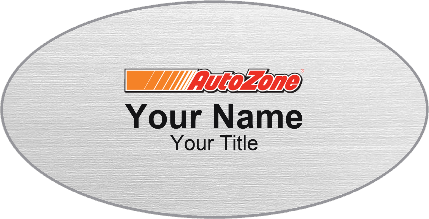 AutoZone Name Badge, Silver Metallic, No Border Oval 3" × 1.5"