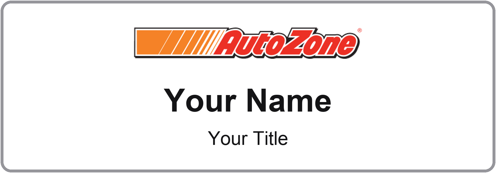 AutoZone Name Badge, Silver Metallic, No Border 3" × 1"