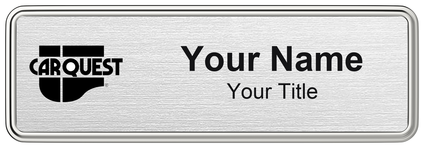 Carquest Name Badge, Silver Metallic, Silver Border 3" × 1"