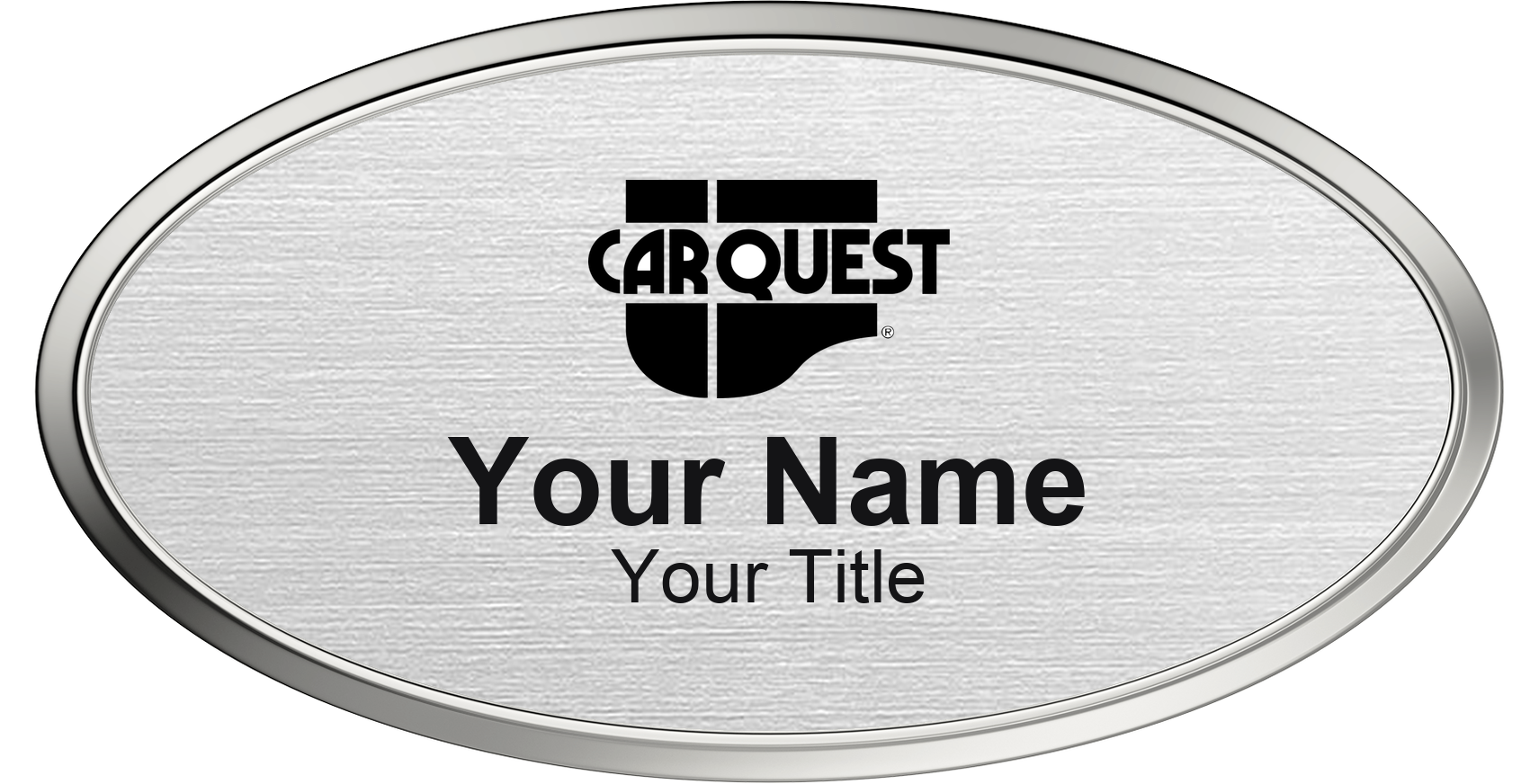 Carquest Name Badge, Silver Metallic, Silver Border Oval 3" × 1.5"