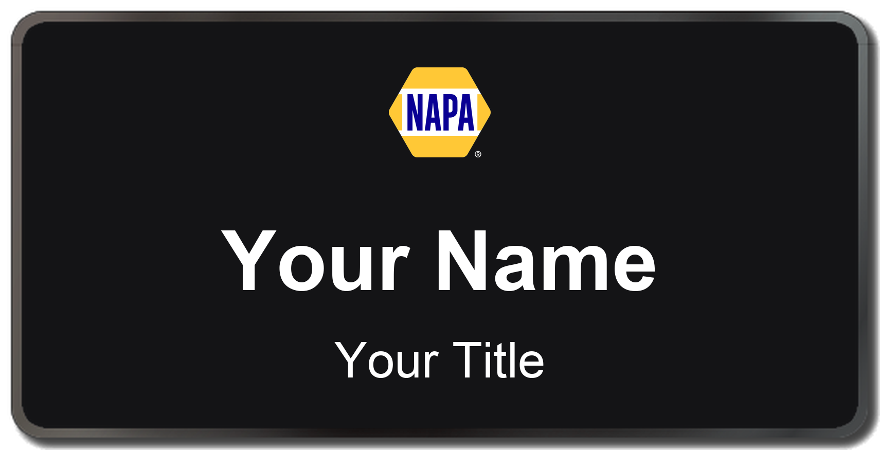 NAPA Auto Parts Name Badge, Black, Black Border 3" × 1.5"