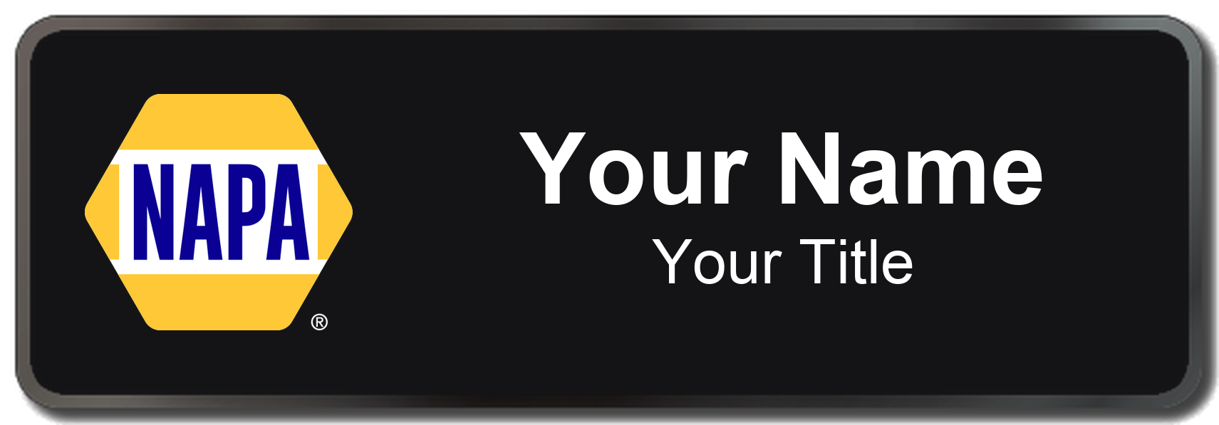 NAPA Auto Parts Name Badge, Black, Black Border 3" × 1"