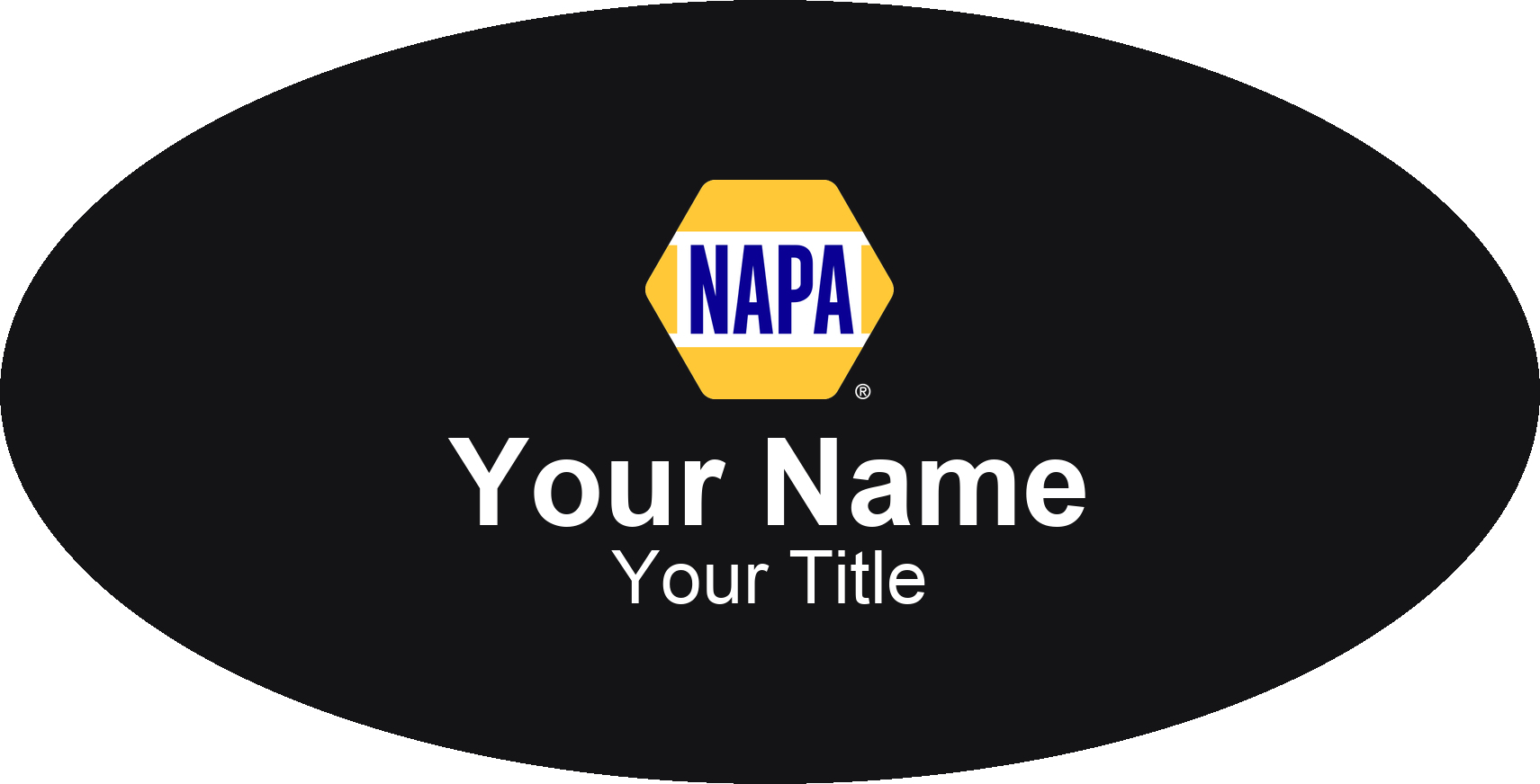 NAPA Auto Parts Name Badge, Black, No Border Oval 3" × 1.5"