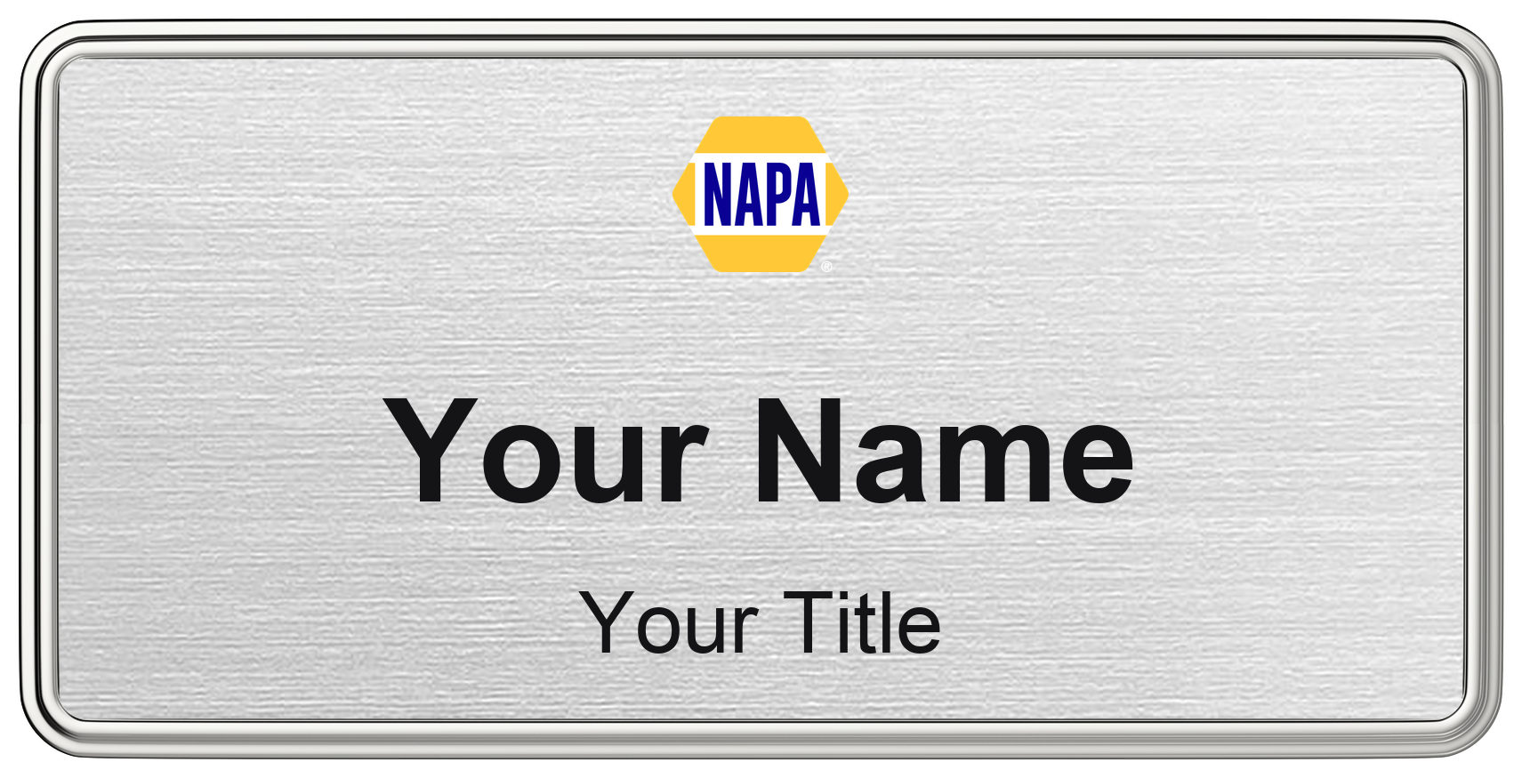 NAPA Auto Parts Name Badge, Silver Metallic, Silver Border 3" × 1.5"