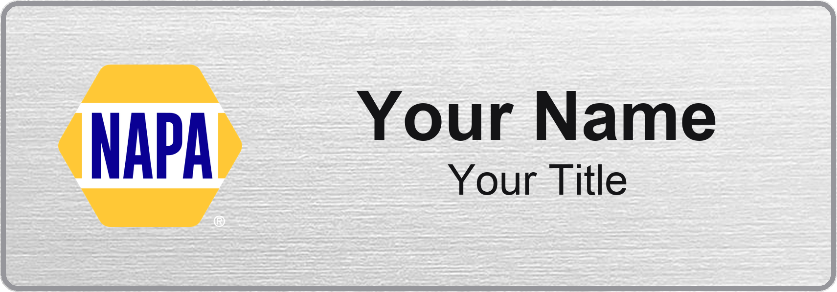NAPA Auto Parts Name Badge, Silver Metallic, No Border 3" × 1"