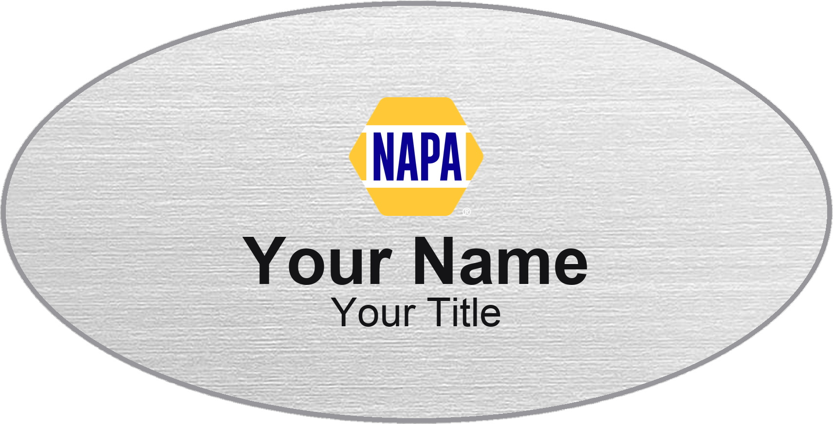 NAPA Auto Parts Name Badge, Silver Metallic, No Border Oval 3" × 1.5"