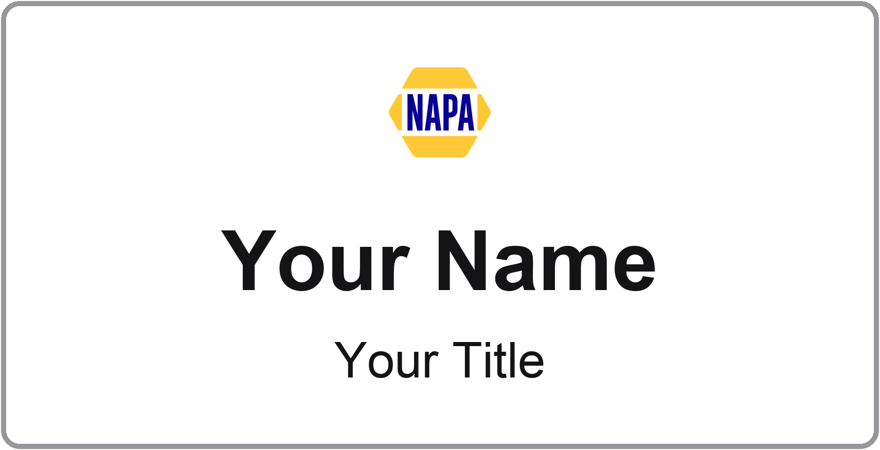 NAPA Auto Parts Name Badge, Silver Metallic, No Border 3" × 1.5"