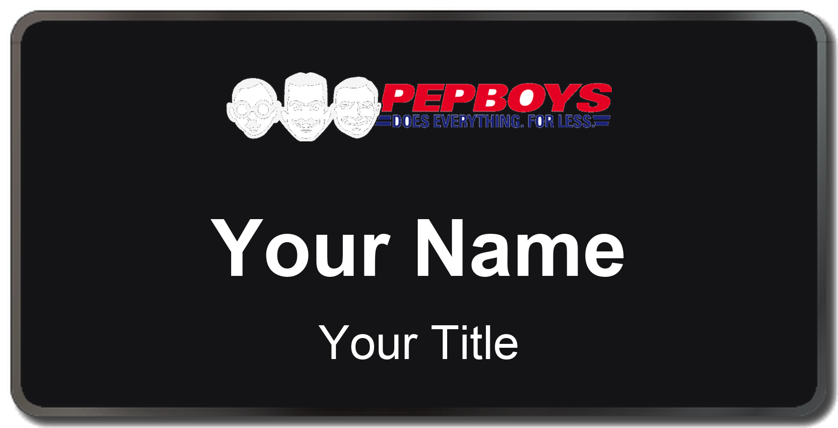 Pep Boys auto parts store name badge Black, Black Border