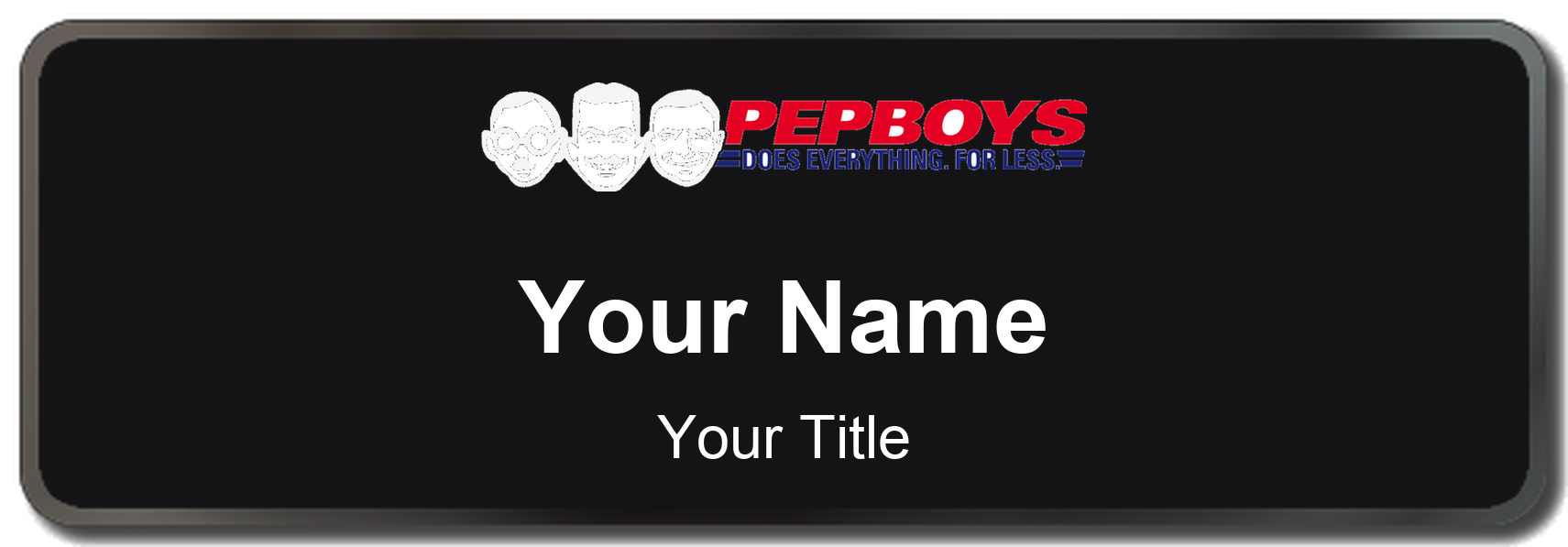 Pep Boys auto parts store name badge Black, Black Border