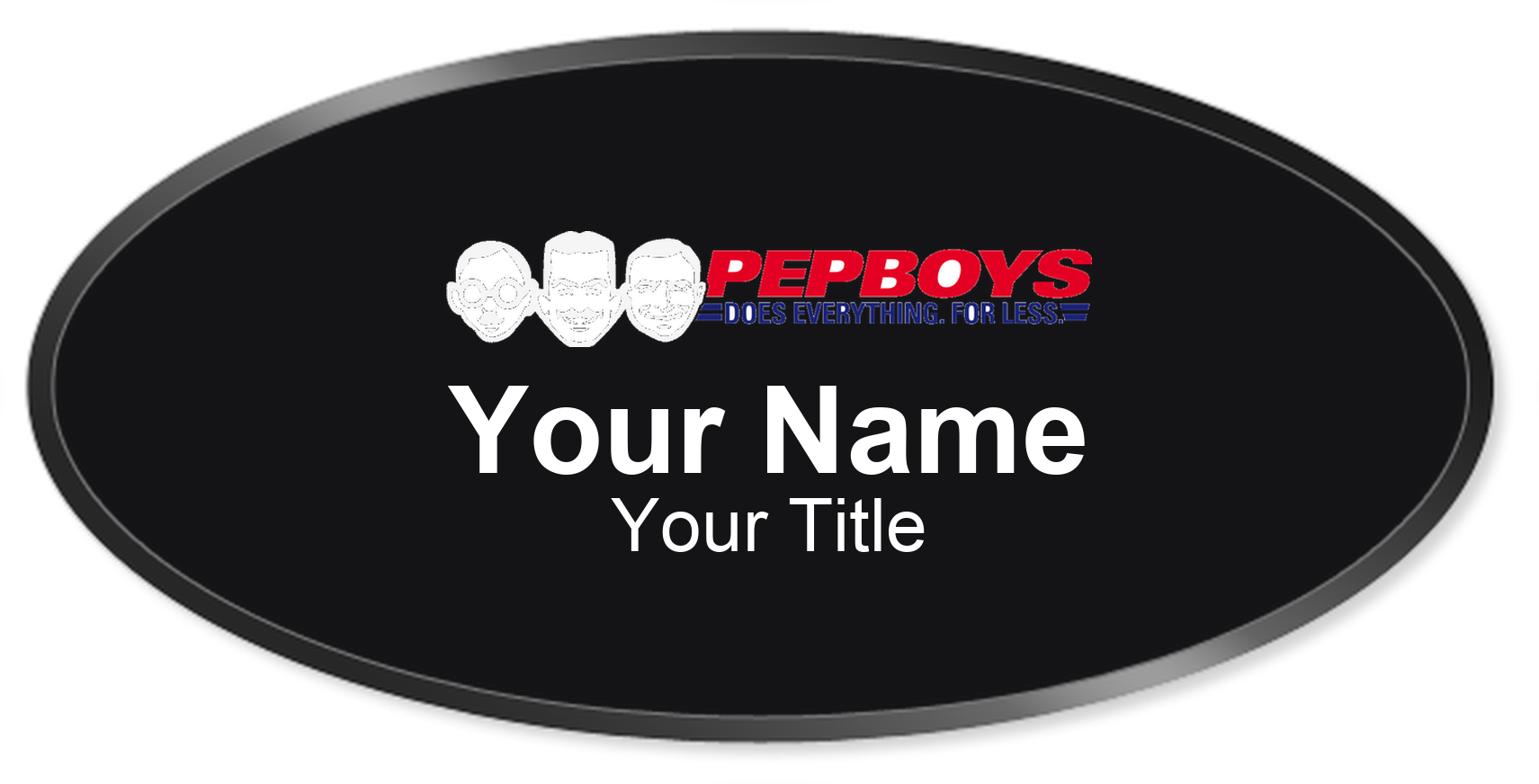 Pep Boys Name Badge, Black, Black Border Oval 3" × 1.5"