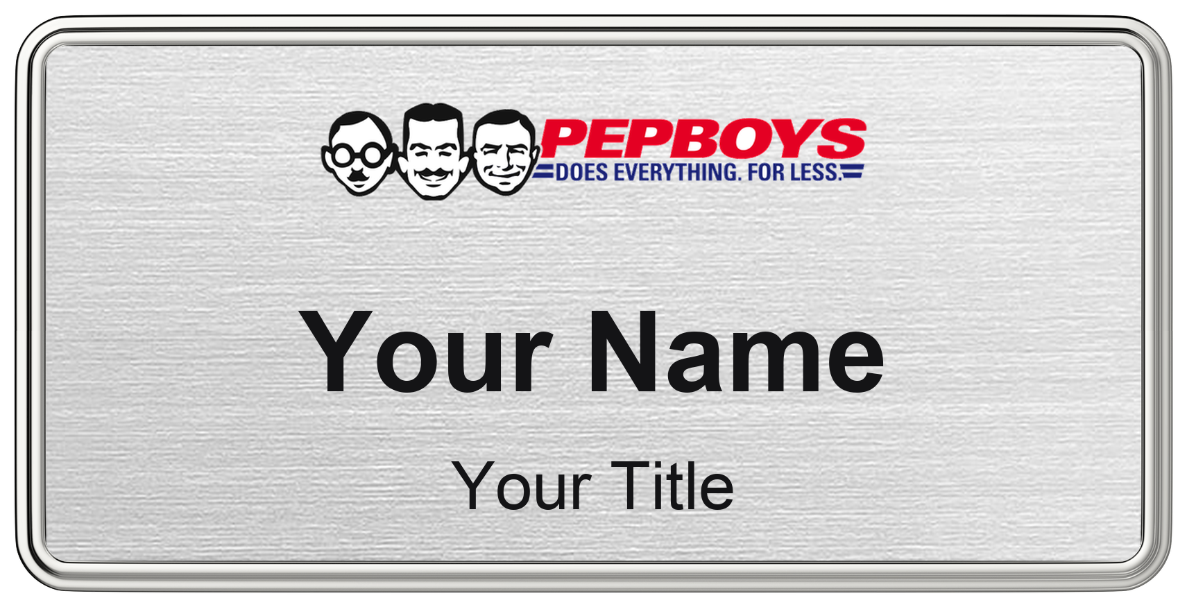 Pep Boys auto parts store name badge Silver Metallic, Silver Border