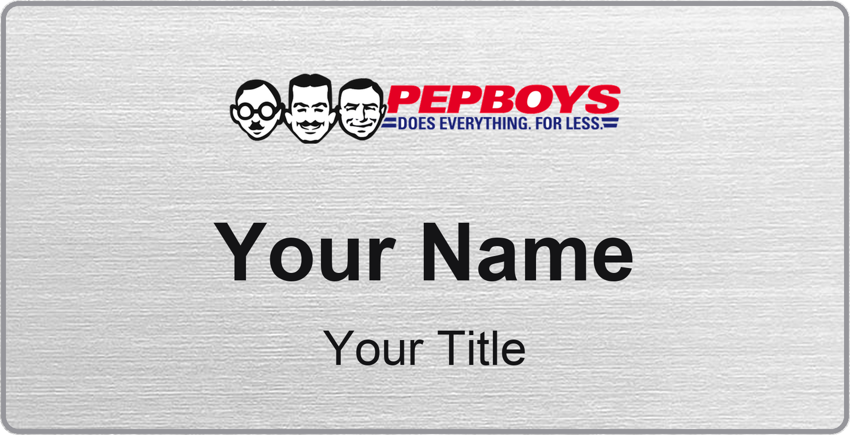 Pep Boys auto parts store name badge Silver Metallic, No Border