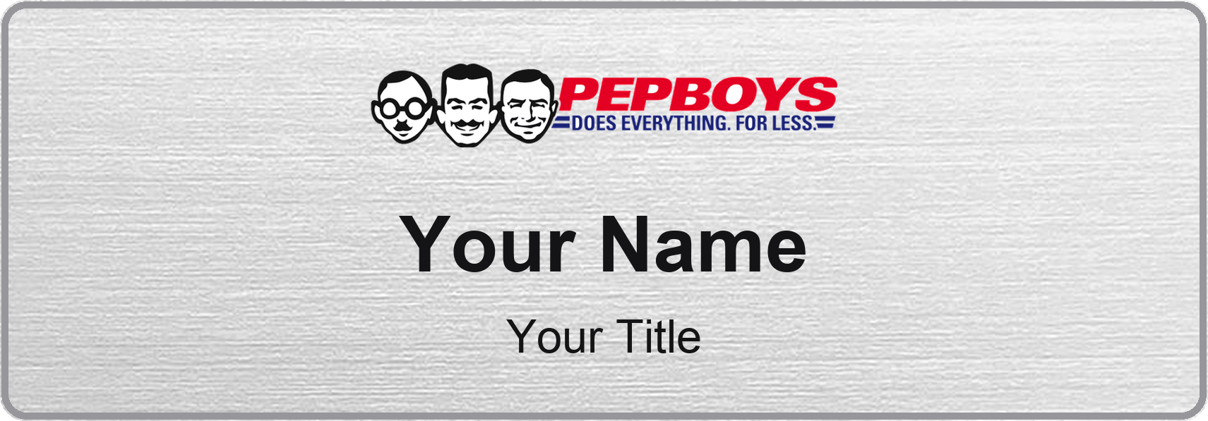 Pep Boys auto parts store name badge Silver Metallic, No Border