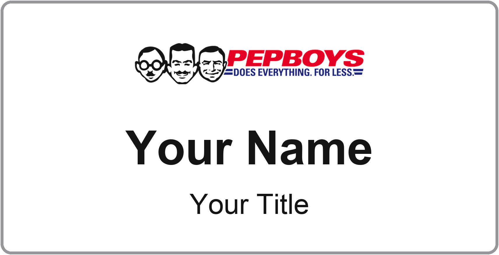 Pep Boys auto parts store name badge Silver Metallic, No Border