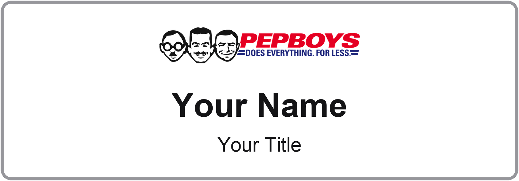 Pep Boys auto parts store name badge Silver Metallic, No Border