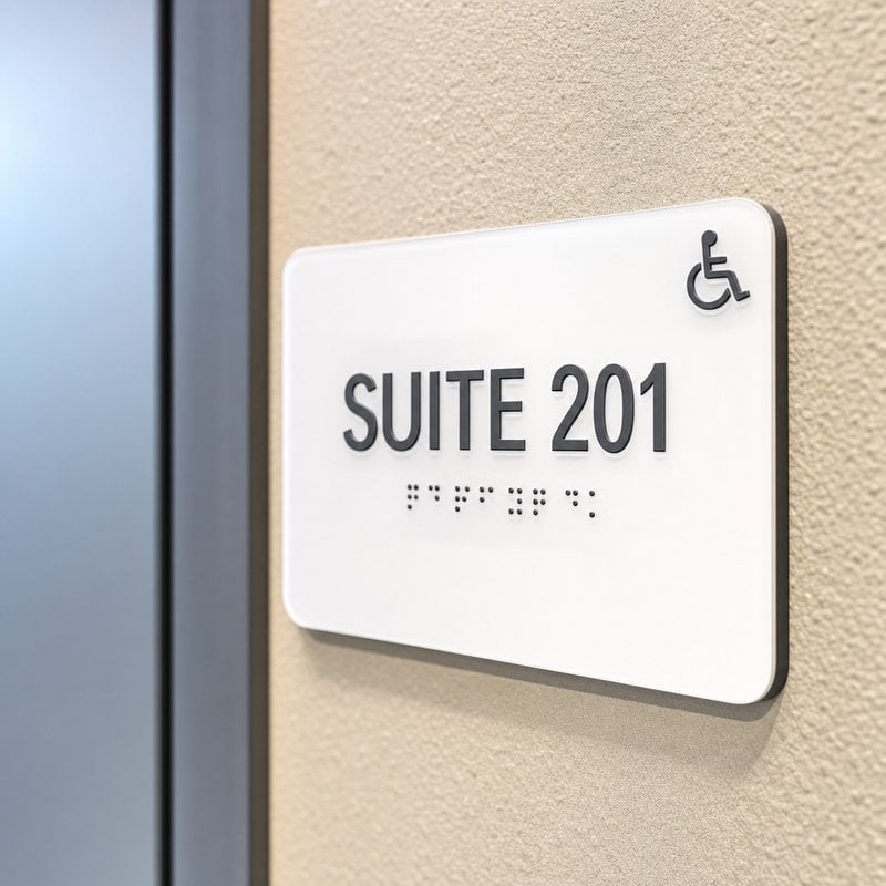 Restrooms, suites, exits badge example