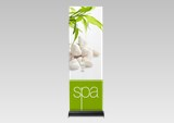 Retractable pull-up banner stand for a trade show or lobby display