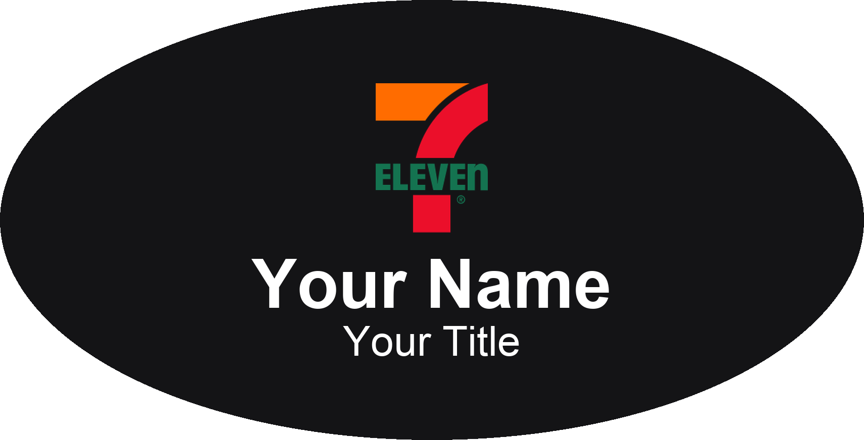 7-Eleven Name Badge, Black, Black Border Oval 3" × 1.5"