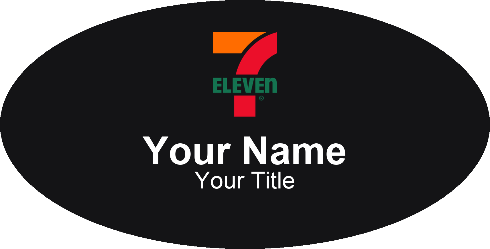 7-Eleven Name Badge, Black, No Border Oval 3" × 1.5"