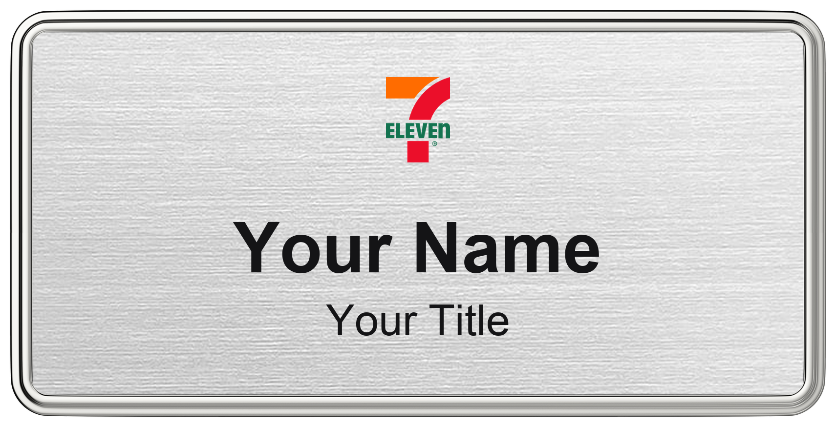 7-Eleven Name Badge, Silver Metallic, Silver Border 3" × 1.5"