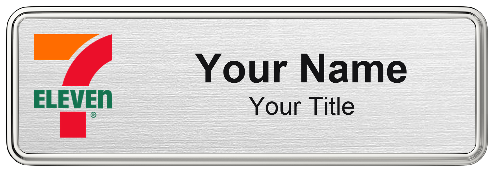 7-Eleven Name Badge, Silver Metallic, Silver Border 3" × 1"