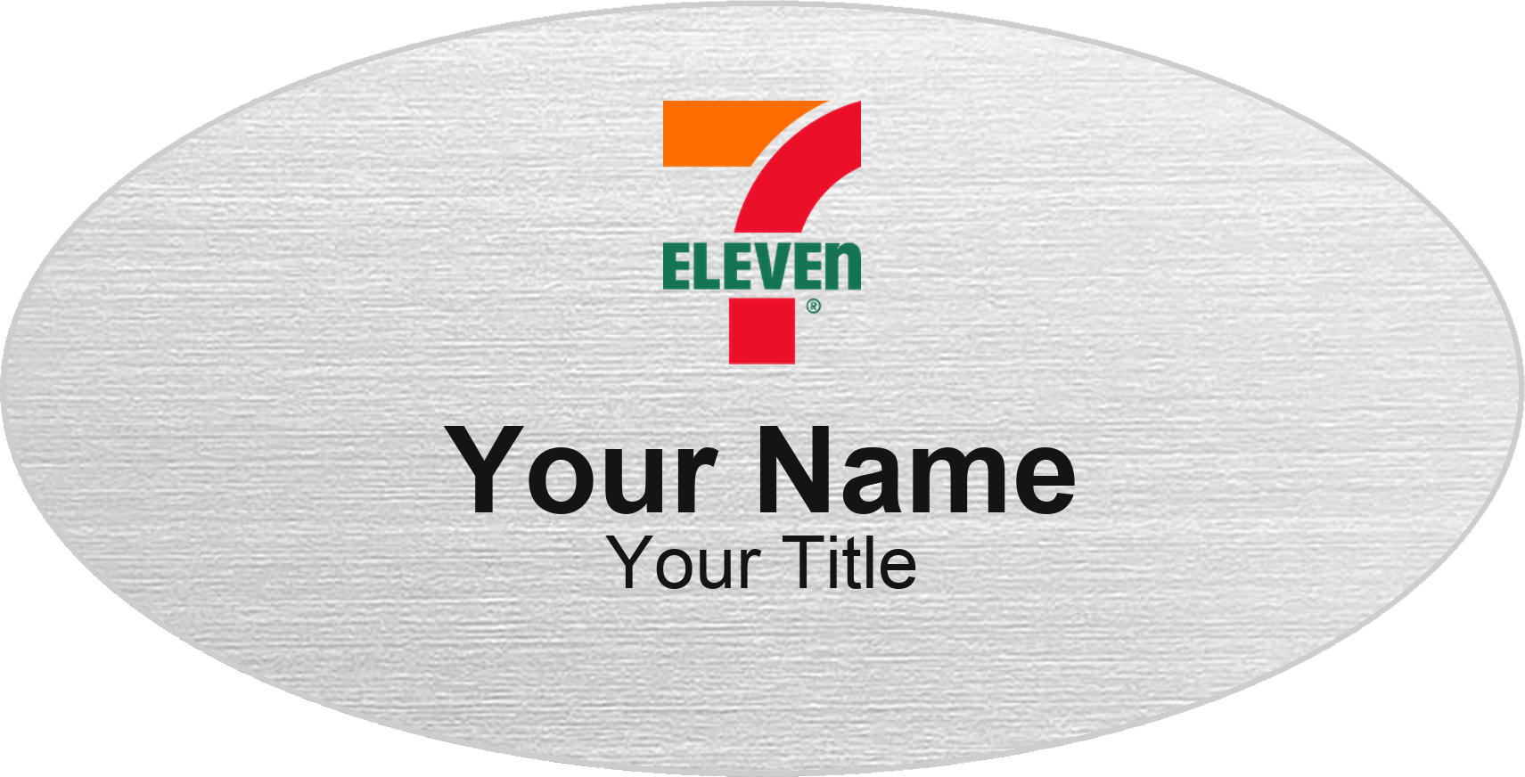 7-Eleven Name Badge, Silver Metallic, No Border Oval 3" × 1.5"