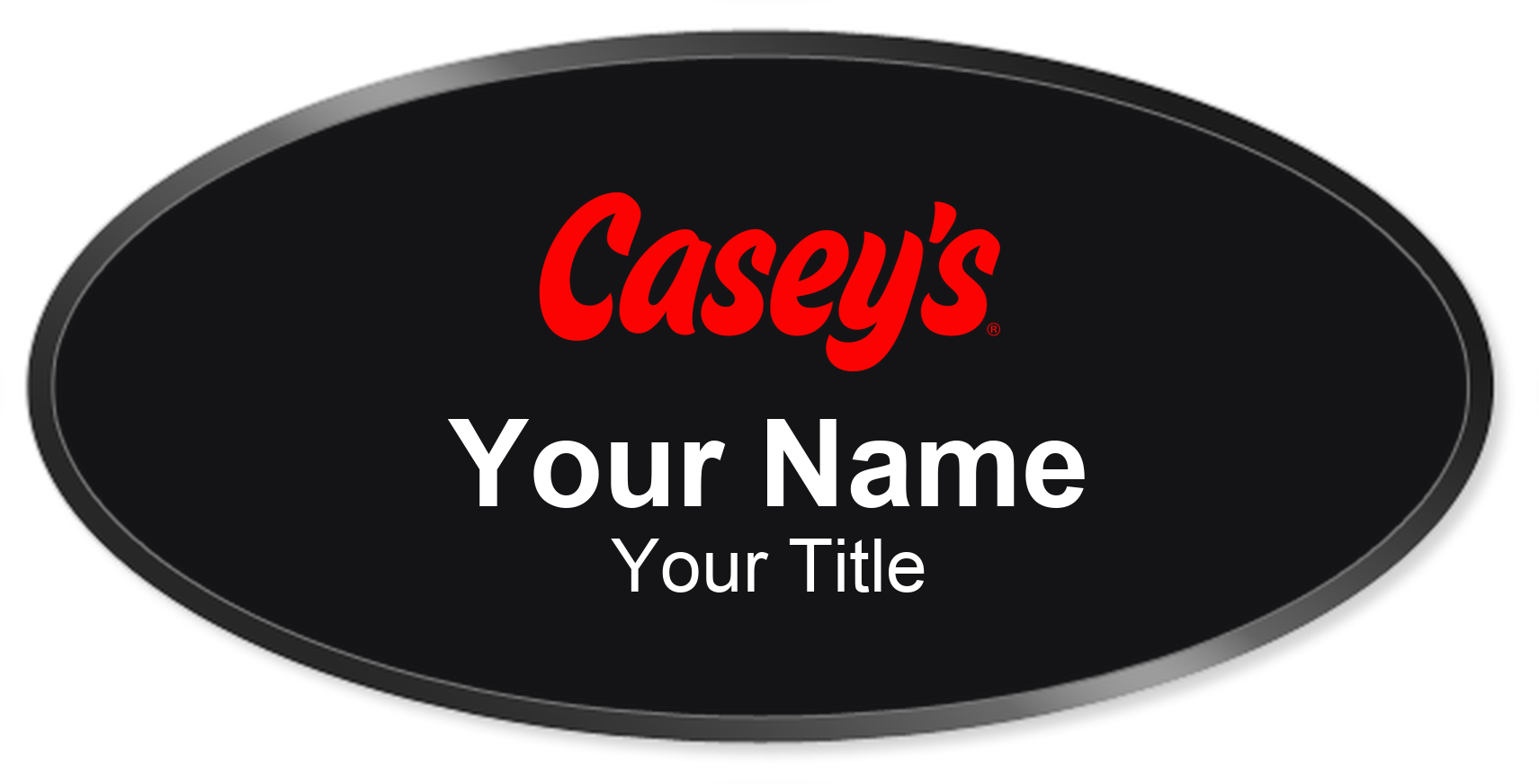 Casey's Name Badge, Black, Black Border Oval 3" × 1.5"