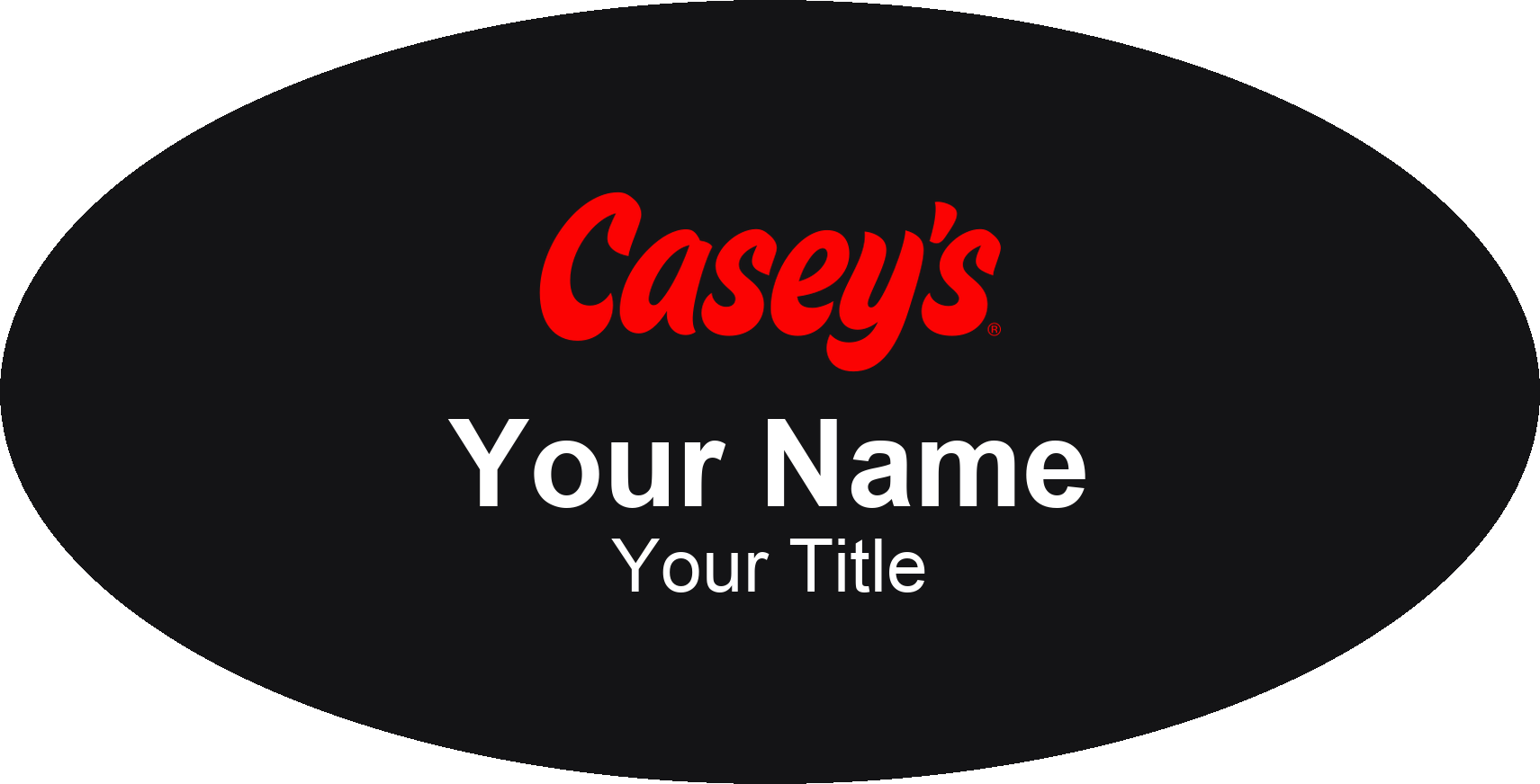 Casey's Name Badge, Black, No Border Oval 3" × 1.5"