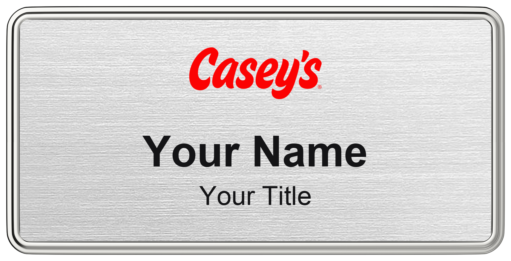 Casey's Name Badge, Silver Metallic, Silver Border 3" × 1.5"