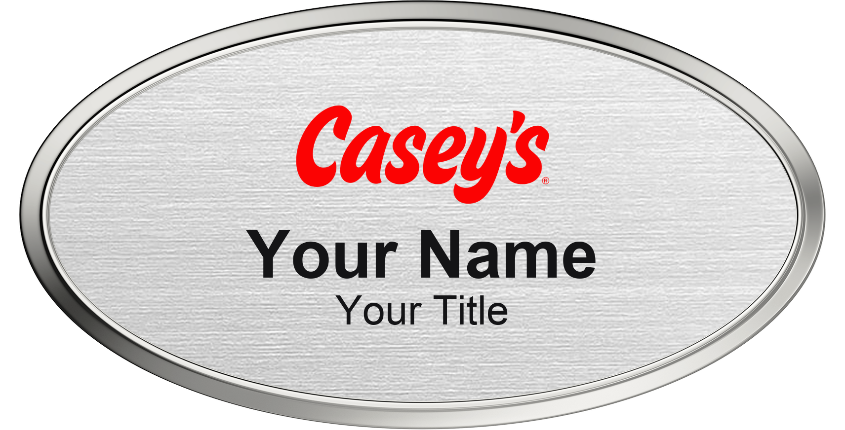 Casey's Name Badge, Silver Metallic, Silver Border Oval 3" × 1.5"