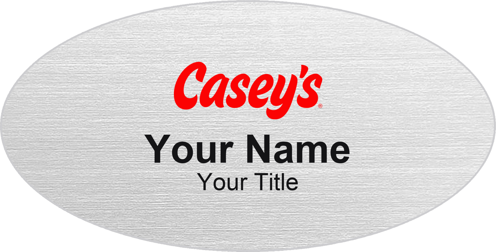 Casey's Name Badge, Silver Metallic, No Border Oval 3" × 1.5"