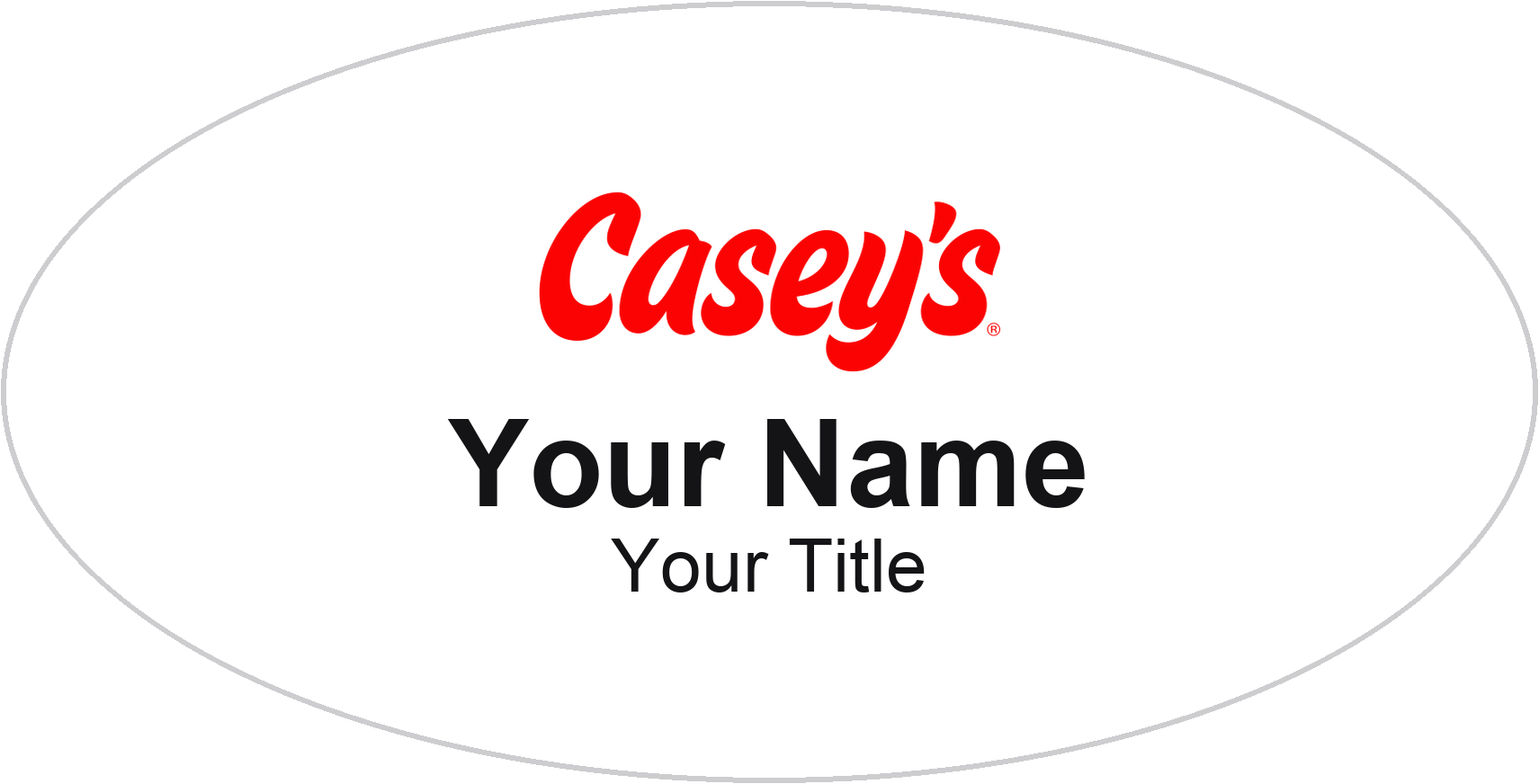 Casey's Name Badge, White, No Border Oval 3" × 1.5"