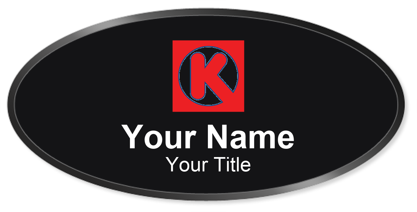 Circle K Name Badge, Black, Black Border Oval 3" × 1.5"
