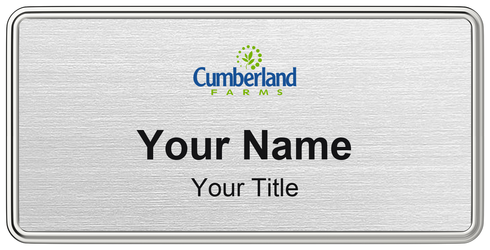 Cumberland Farms Name Badge, Silver Metallic, Silver Border 3" × 1.5"